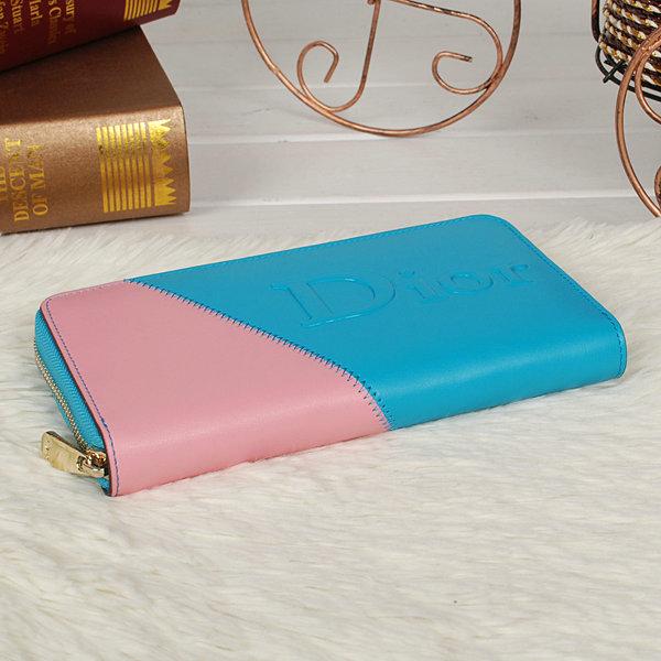 dior zippy wallet calfskin 118 skyblue&pink - Click Image to Close